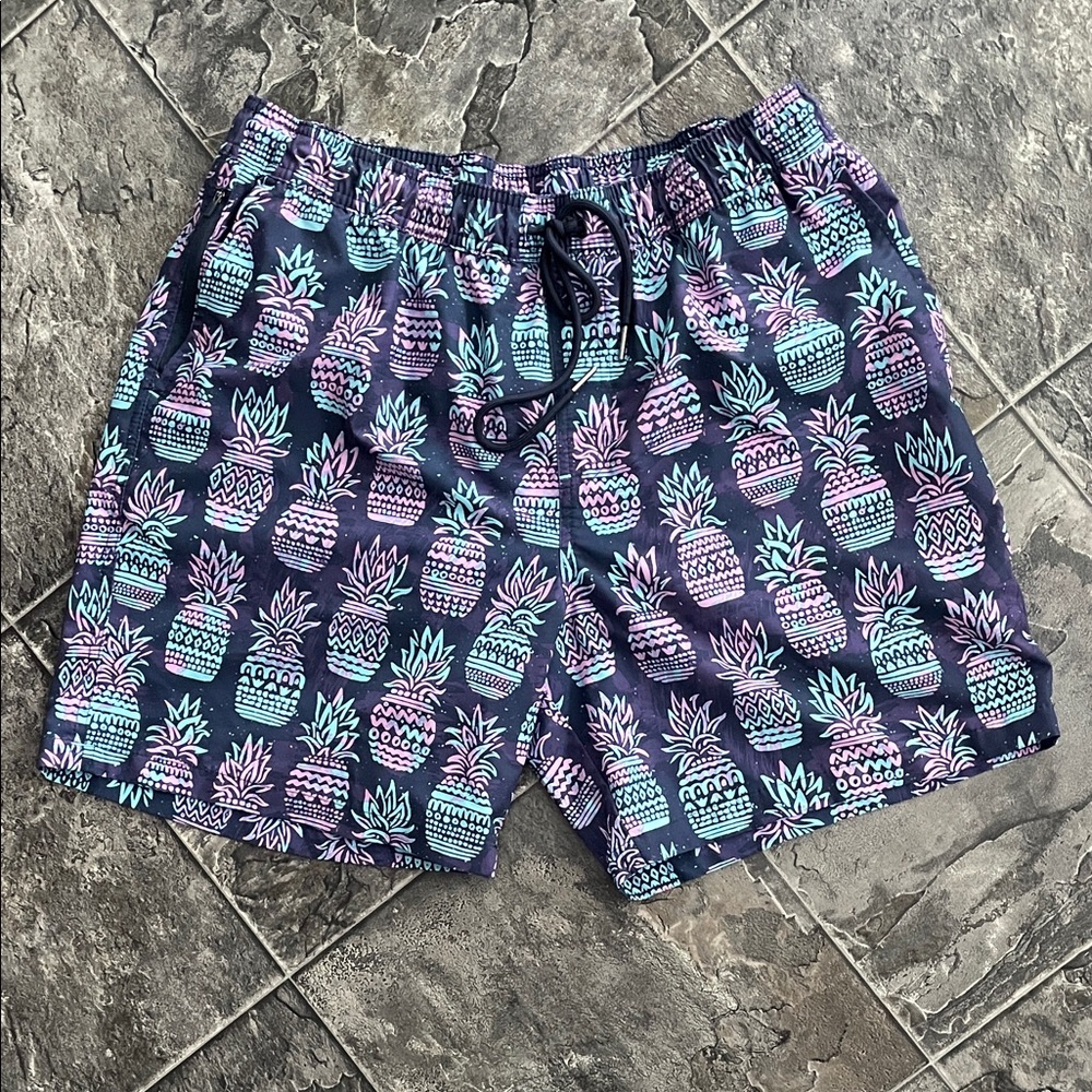 GOODFELLOW & CO Pineapple Print Men’s Swim Trunks Maximalism Holiday Sunshine